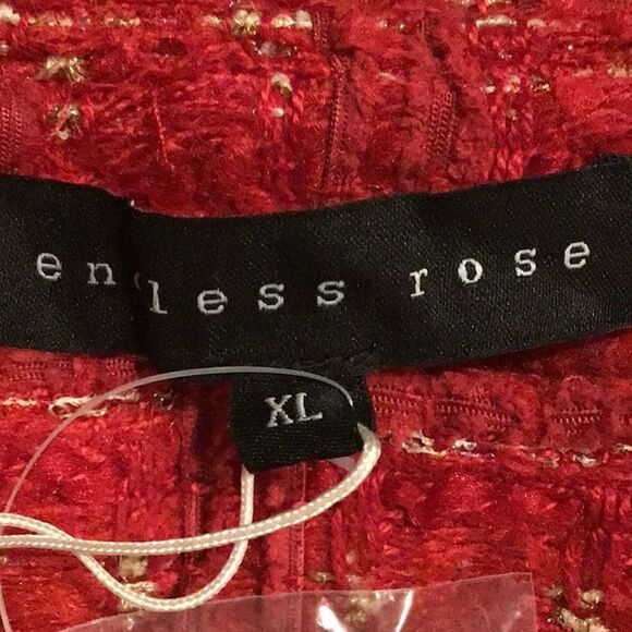 Anthropologie Endless Rose Red Tweed Gold Sparkle Holiday Mini Skirt - Picture 14 of 15